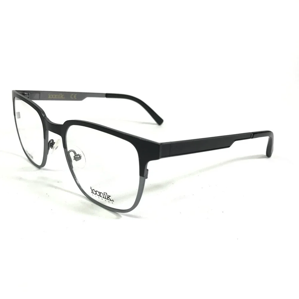 Iconik Eyeglasses Frames George C02 Black Grey Square Full Rim 51-20-140